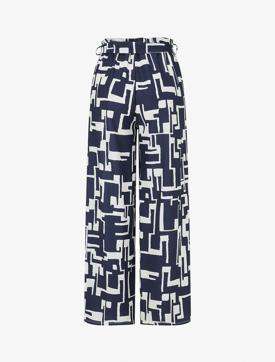 Pantalon fluide à imprimé graphique - Marine - 2