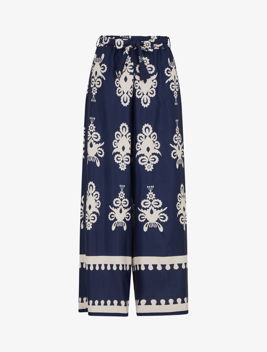 Pantalon ample à imprimé ikat - Marine - 1
