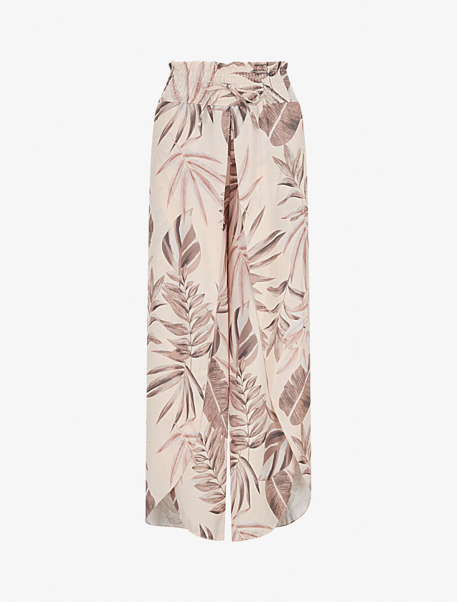 Pantalon tulipe imprimé tropical à taille élastiquée - Camel - 1