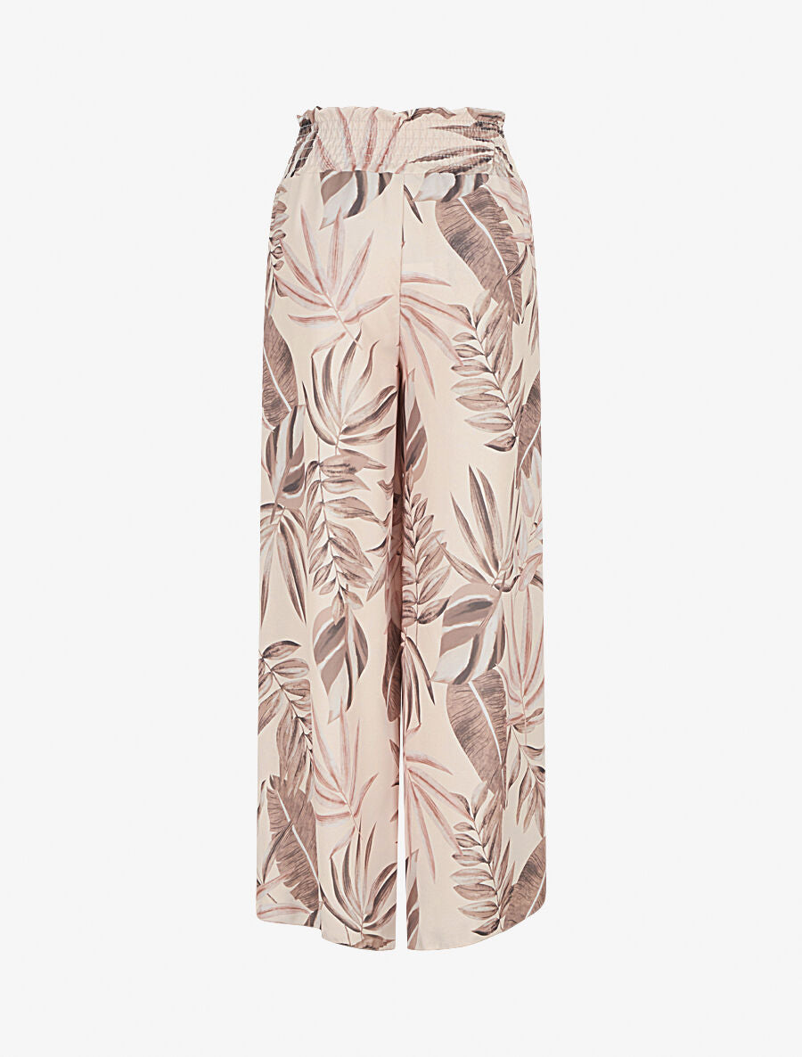 Pantalon tulipe imprimé tropical à taille élastiquée - Camel - 2