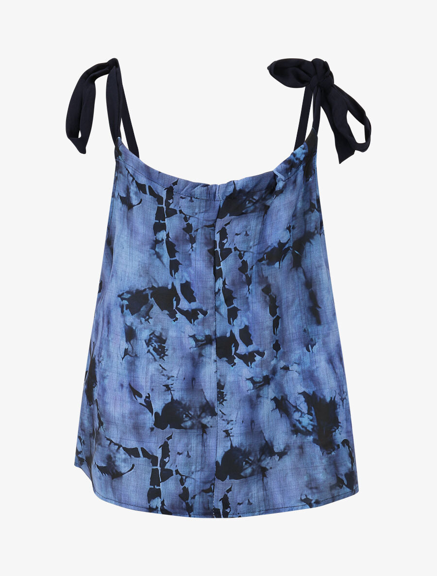 Top droit imprimé marbré à bretelles à nouer - Bleu - 2