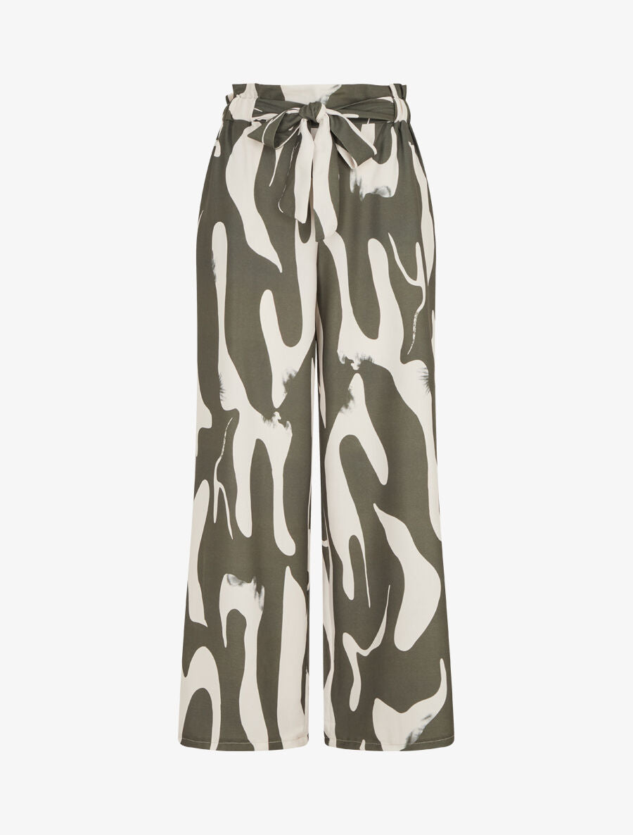 Pantalon fluide imprimé abstrait - Kaki - 1