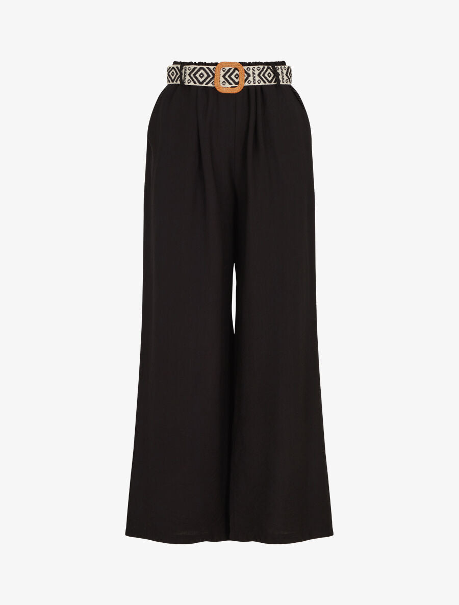 Pantalon uni à taille élastiquée - Noir - 4