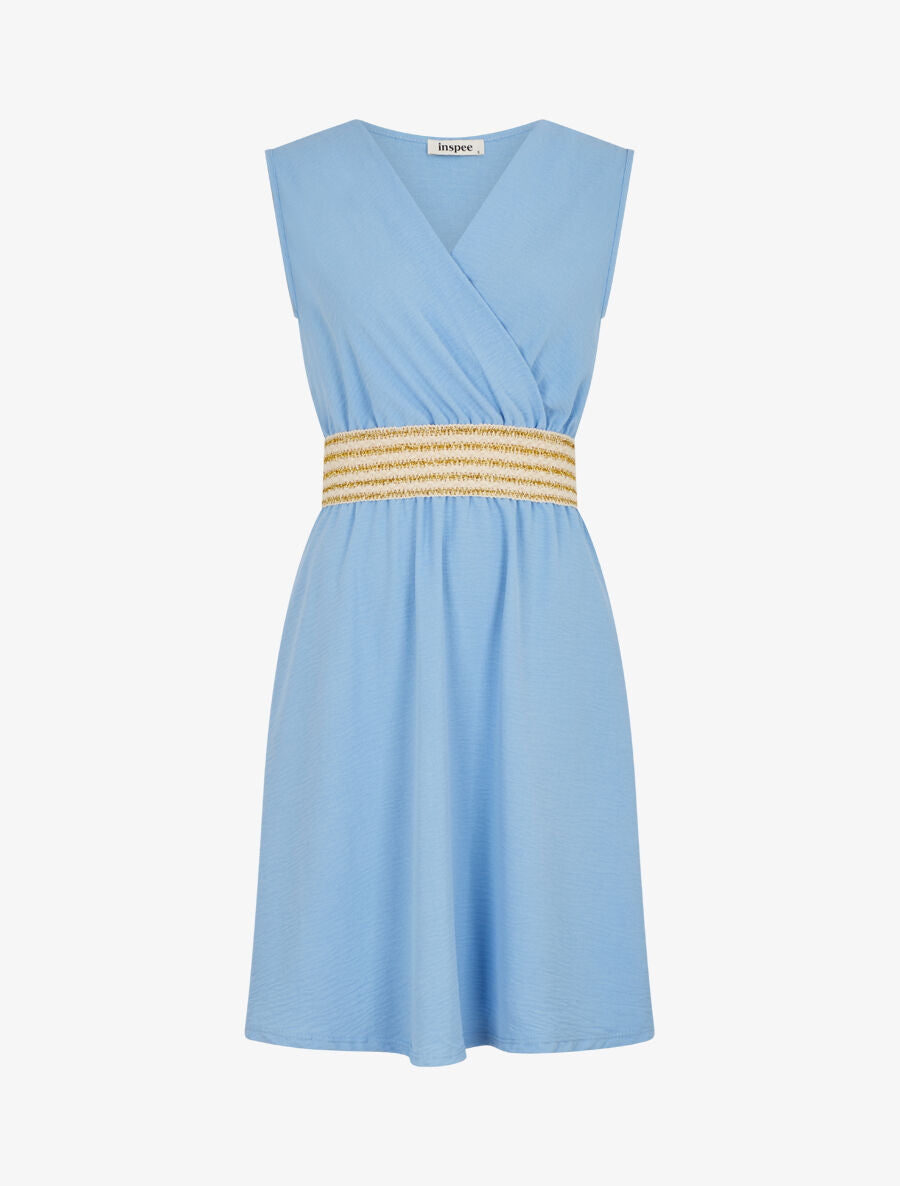 Robe unie à bande élastiquée - Bleu ciel - 1