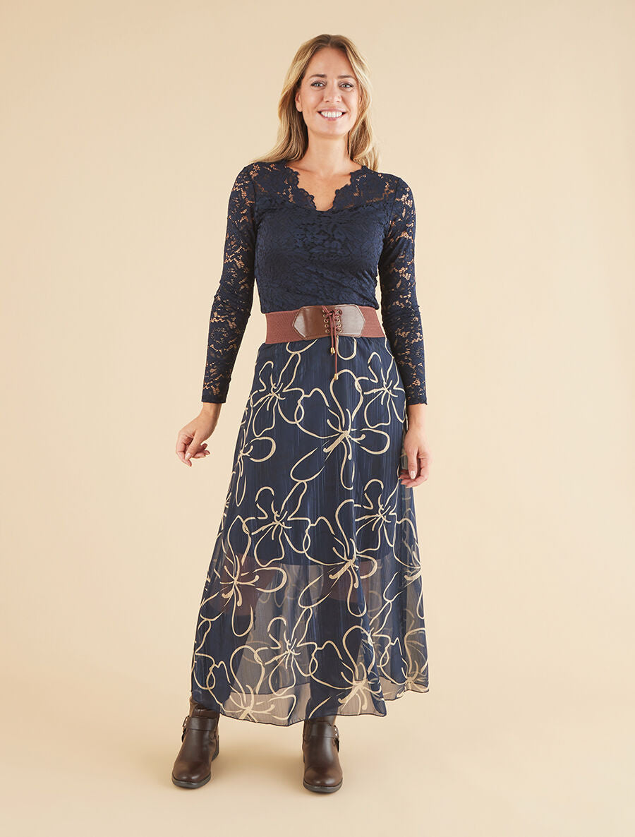 Top uni en dentelle - Marine - 4