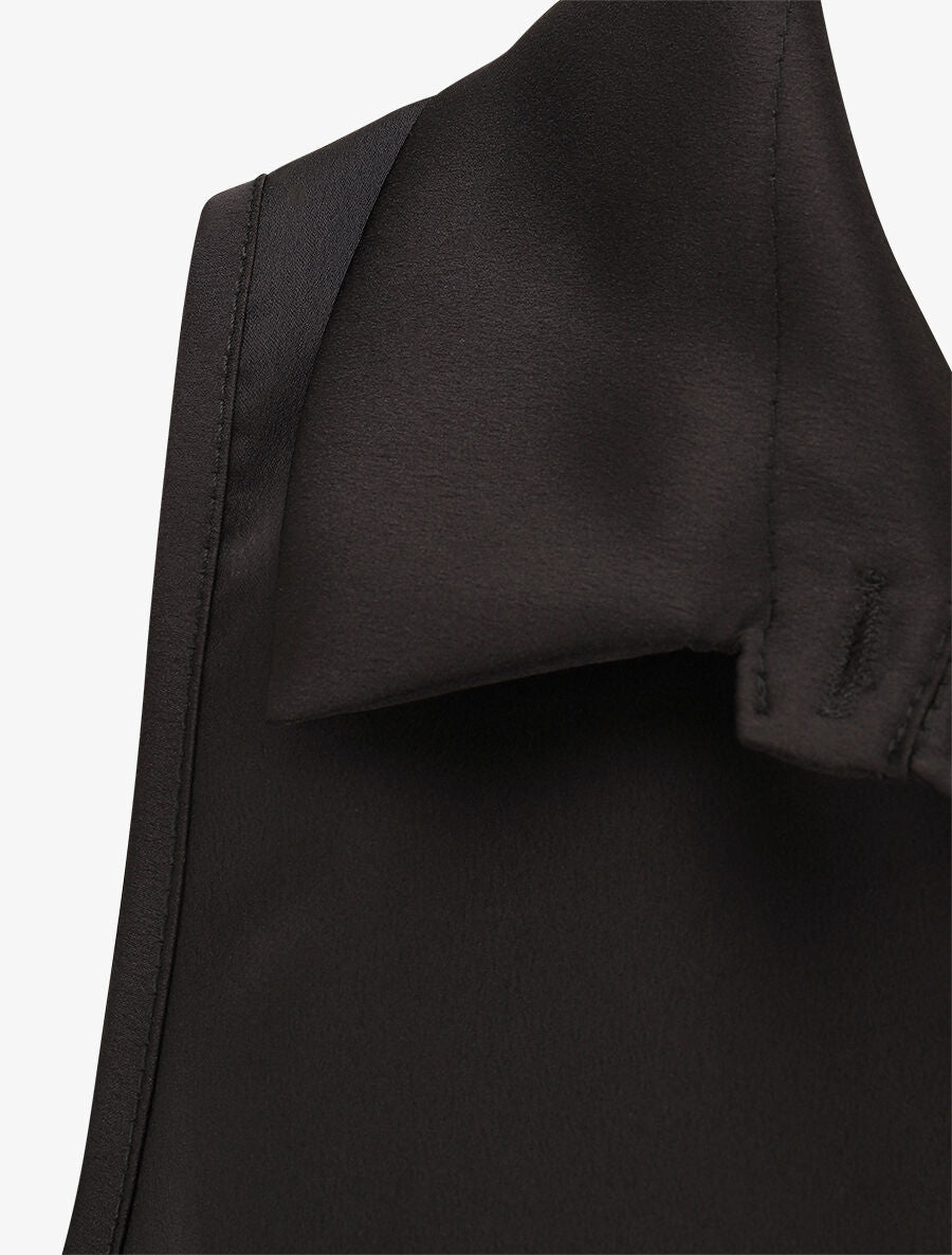Body satiné style chemise sans manches - Noir - 3