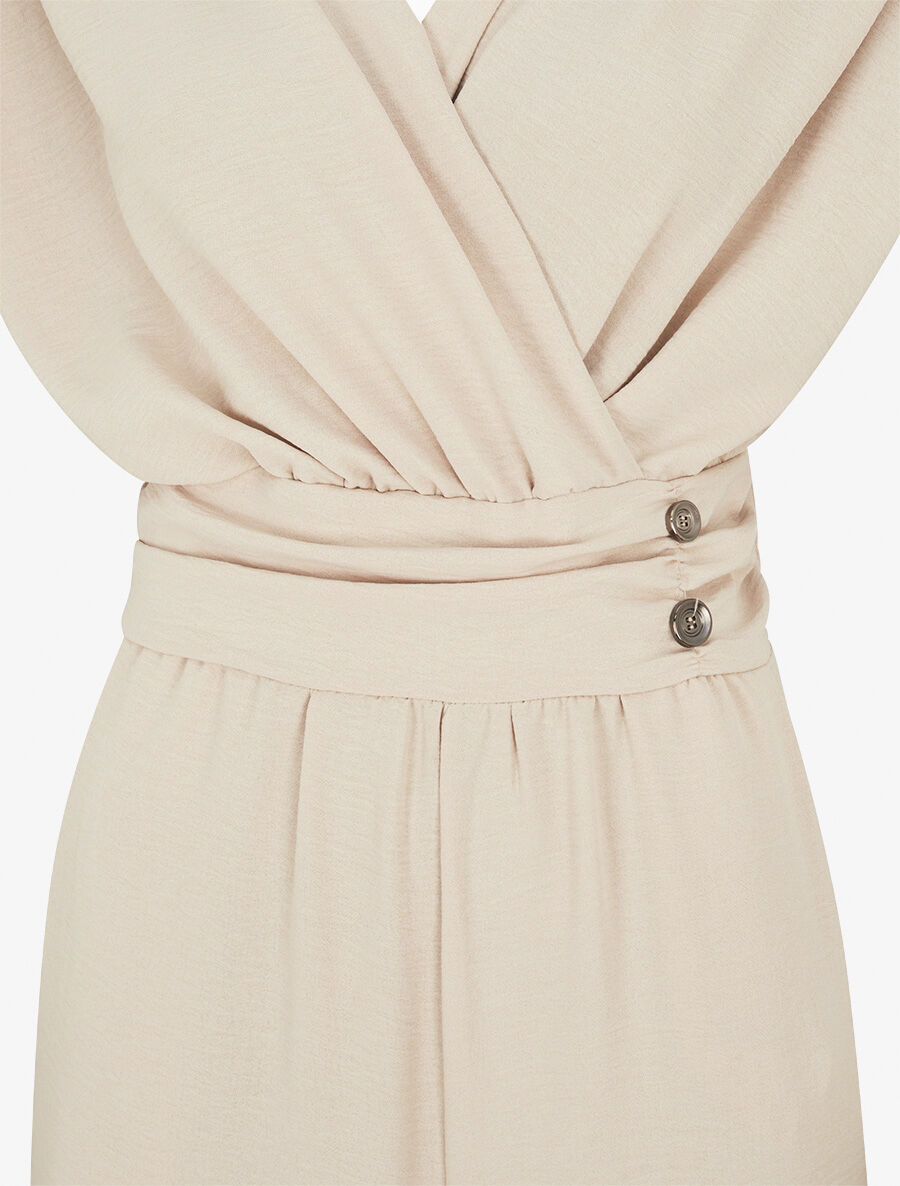 Combinaison fluide uni à col cache-coeur - Beige - 3