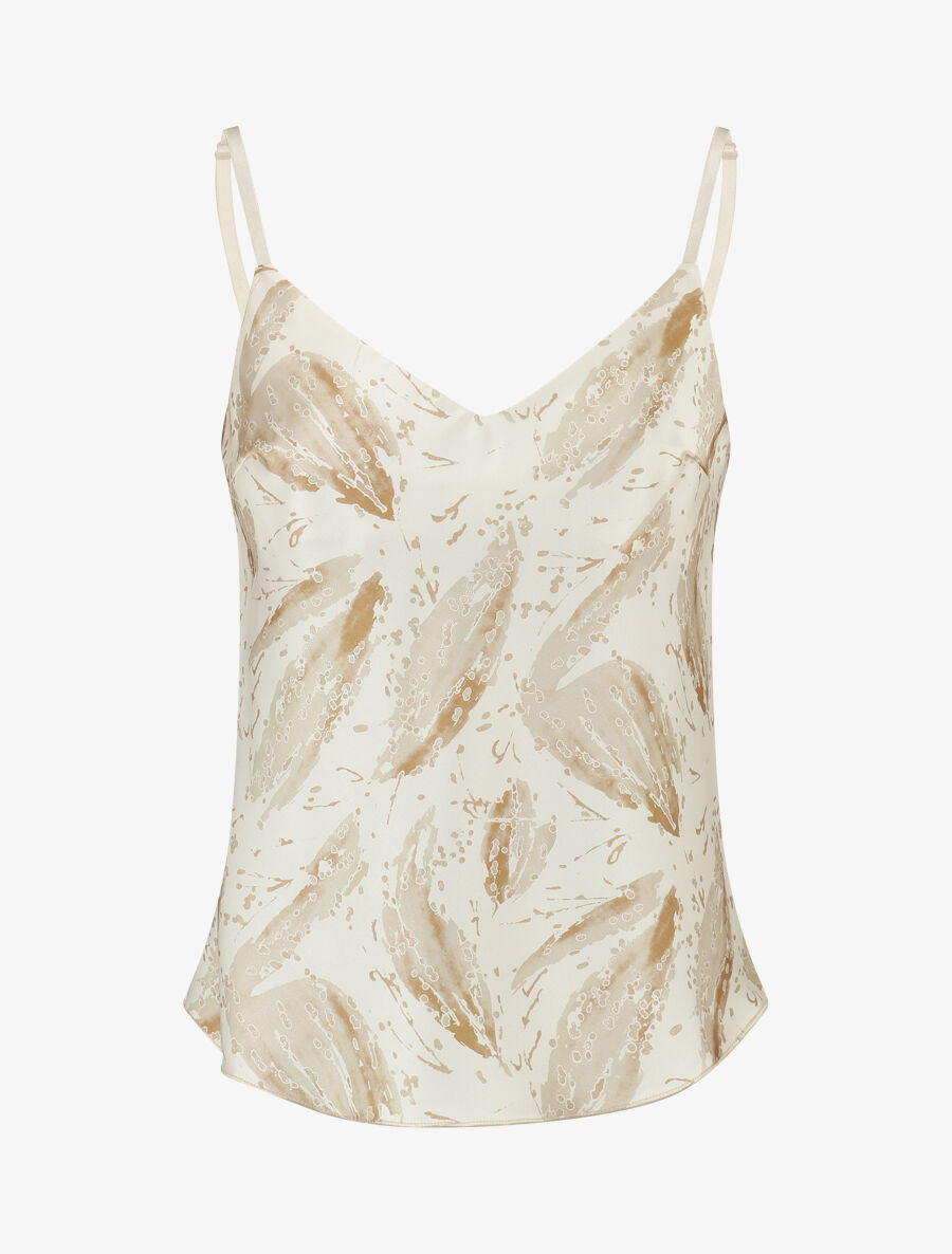 Caraco satiné imprimé feuilles fantaisies - Beige - 4