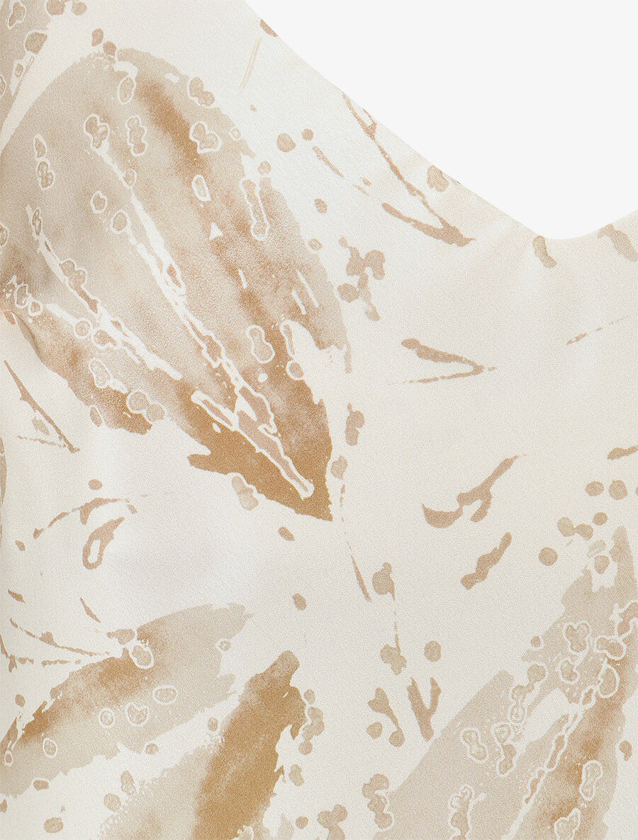 Caraco satiné imprimé feuilles fantaisies - Beige - 3