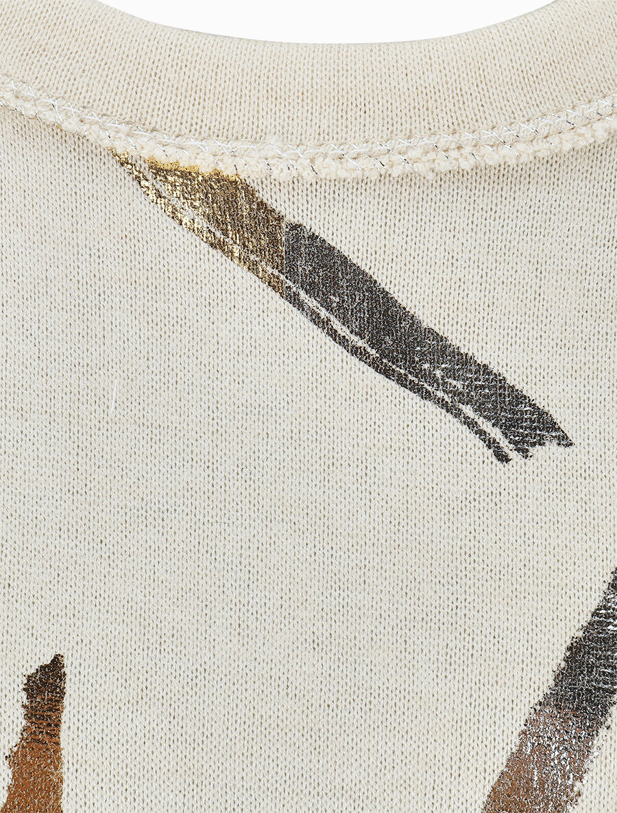 Pull fin droit flocage stylisé irisé - Beige - 3