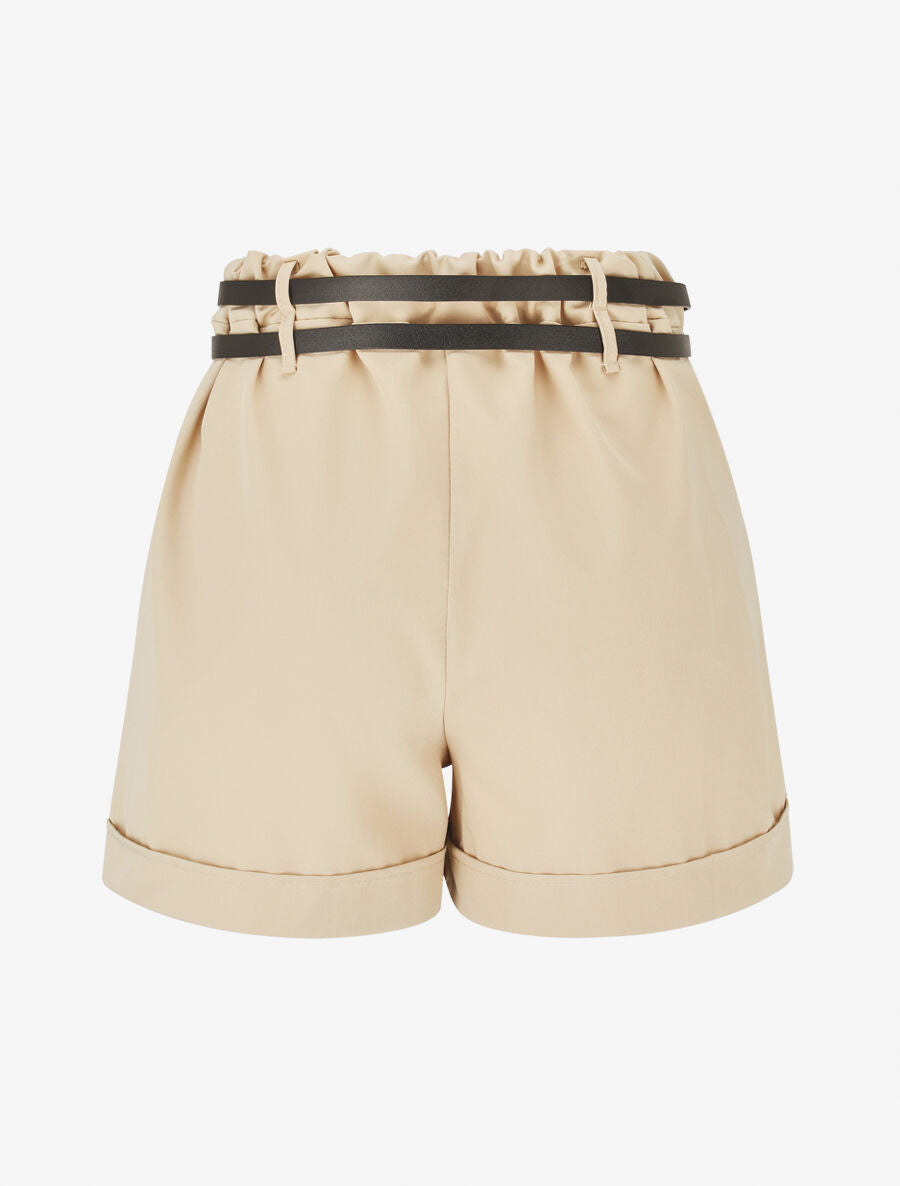 Short droit taille haute à double ceintures - Beige - 2