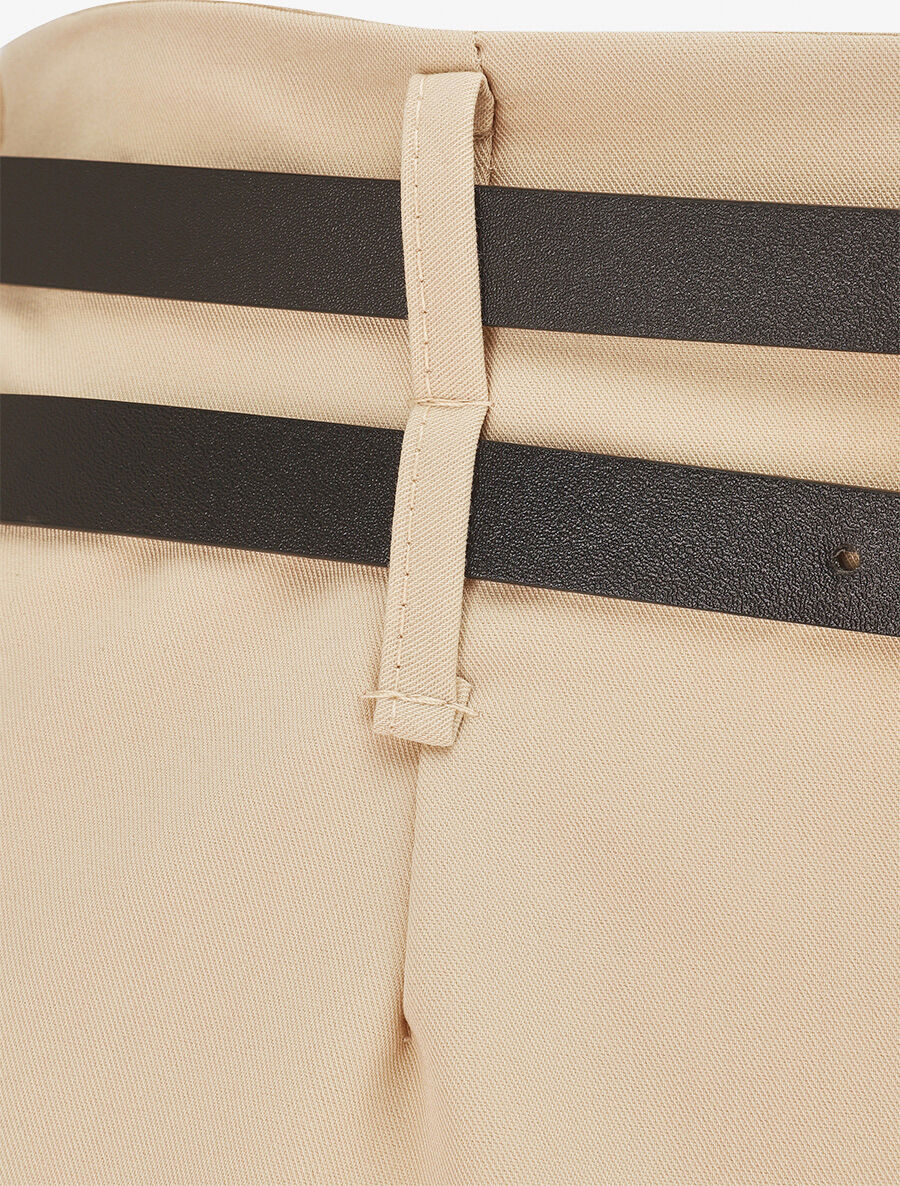 Short droit taille haute à double ceintures - Beige - 3