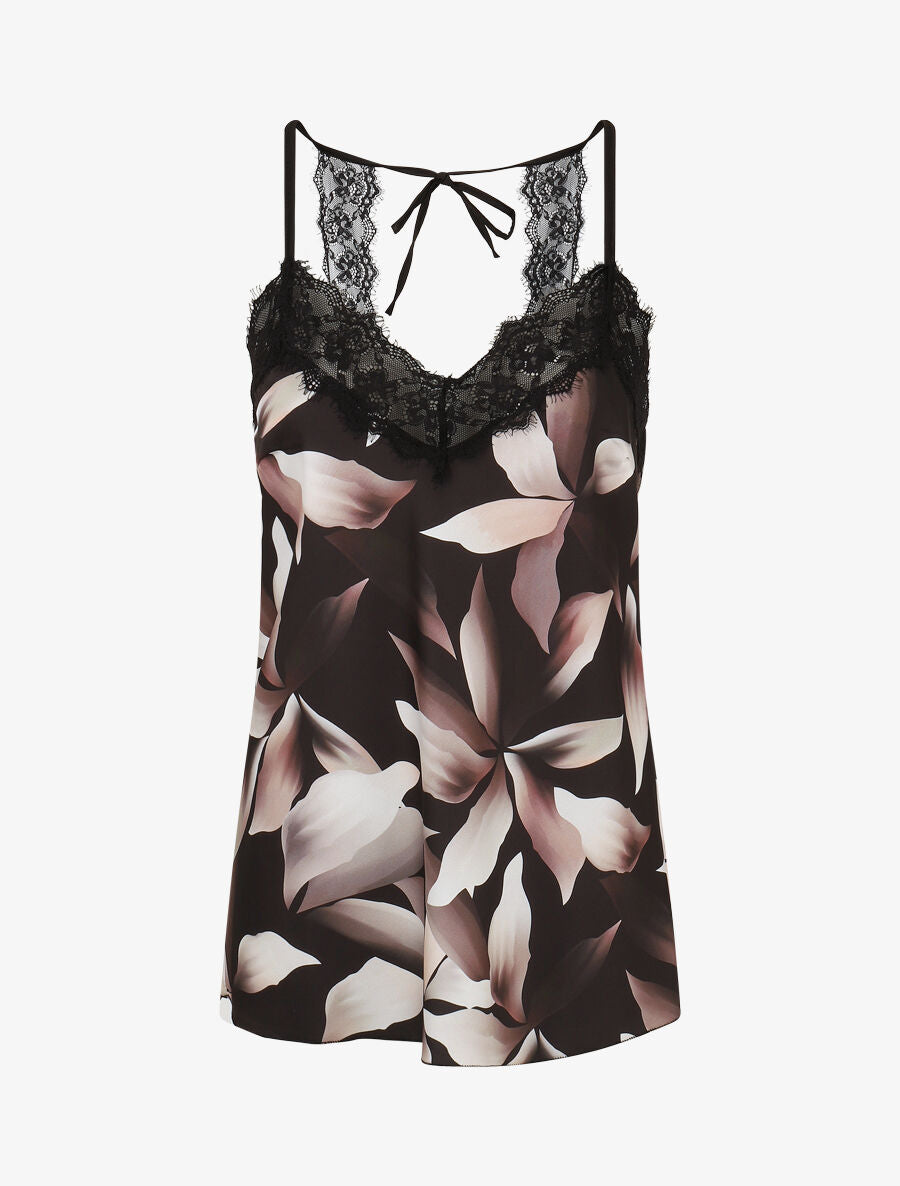 Caraco satiné imprimé pétales - Noir - 4