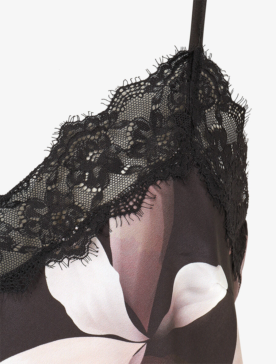 Caraco satiné imprimé pétales - Noir - 3