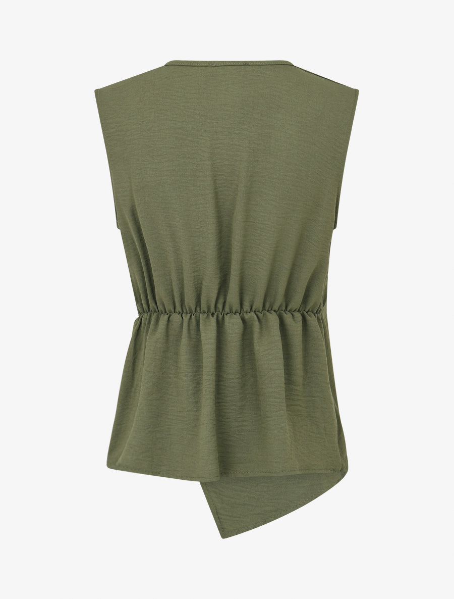 Top asymétrique élastiqué à col cache-coeur - Kaki - 2