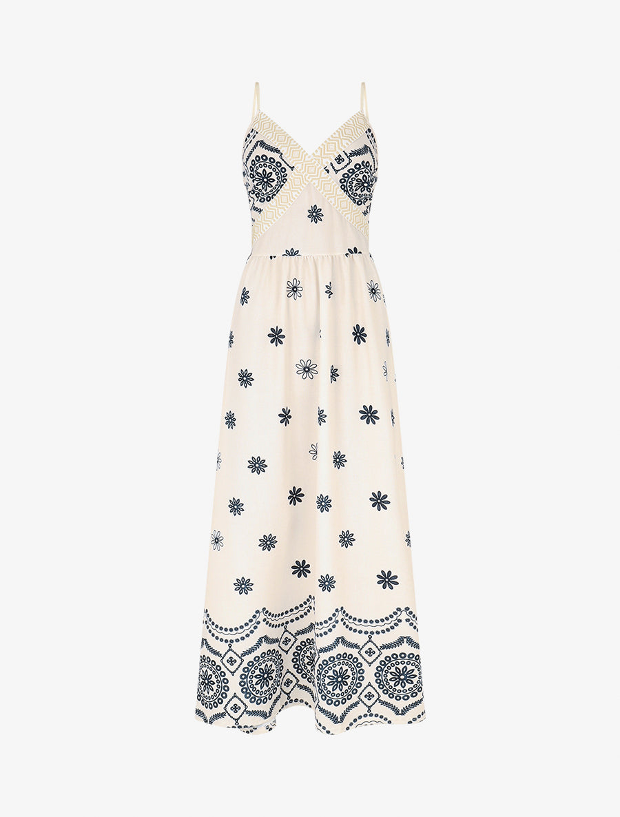 Robe élastiquée imprimé fleurs - Marine - 1