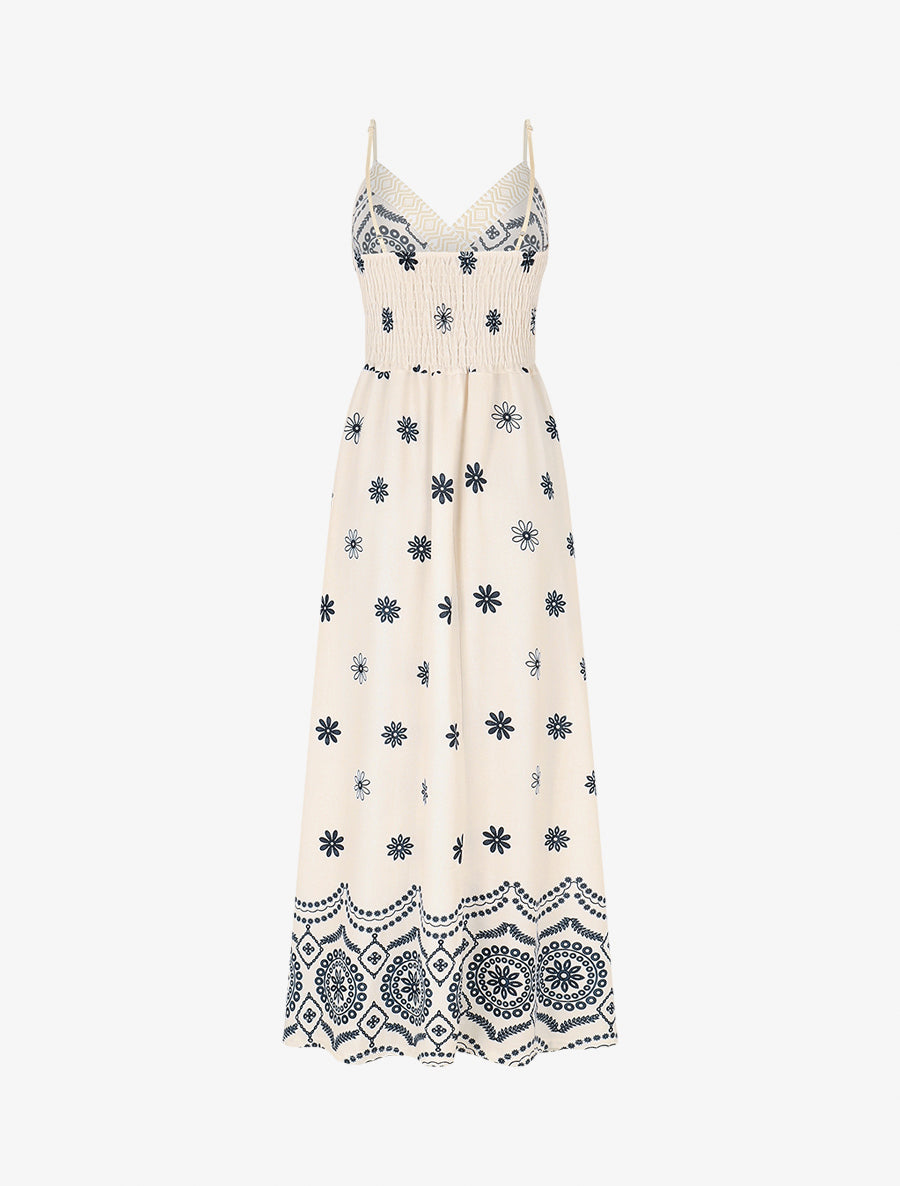 Robe élastiquée imprimé fleurs - Marine - 2