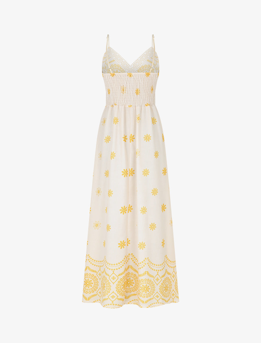 Robe élastiquée imprimé fleurs - Jaune - 2