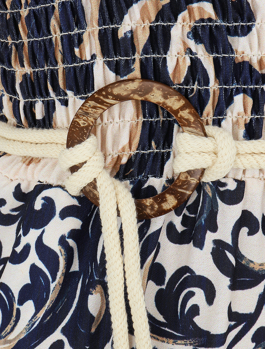 Combinaison imprimé ikat à buste élastiqué - Marine - 3