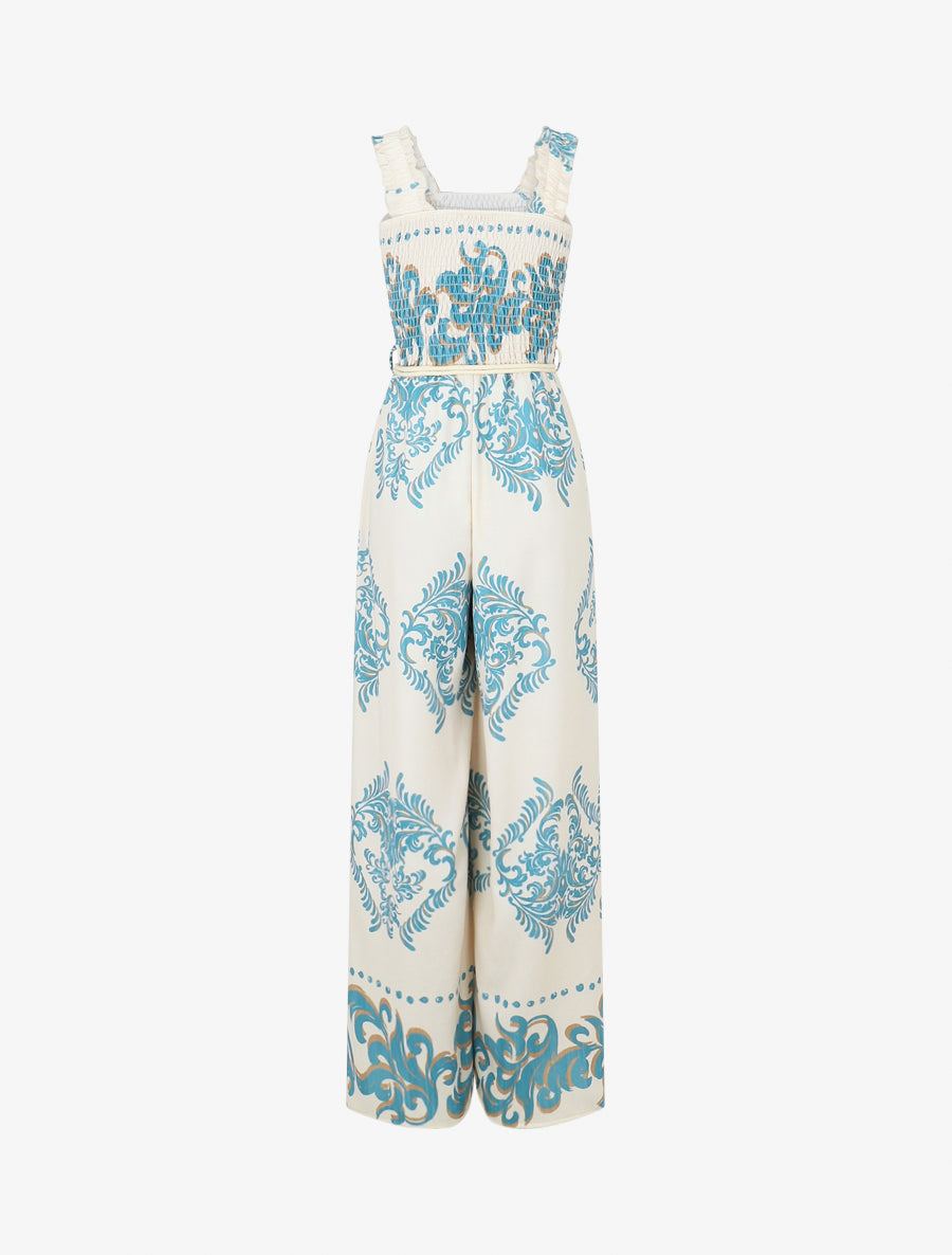 Combinaison imprimé ikat à buste élastiqué - Turquoise - 2