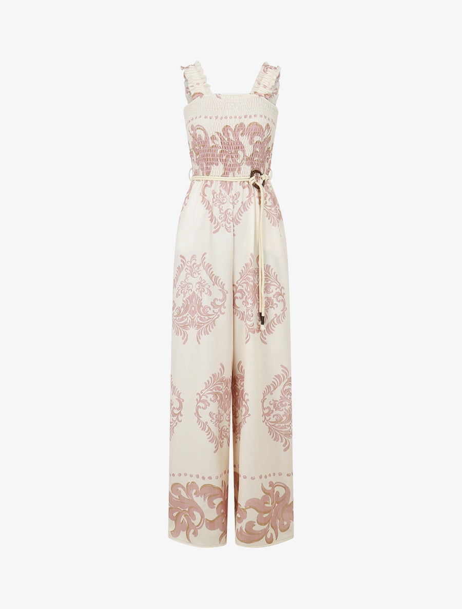 Combinaison imprimé ikat à buste élastiqué - Rose - 1