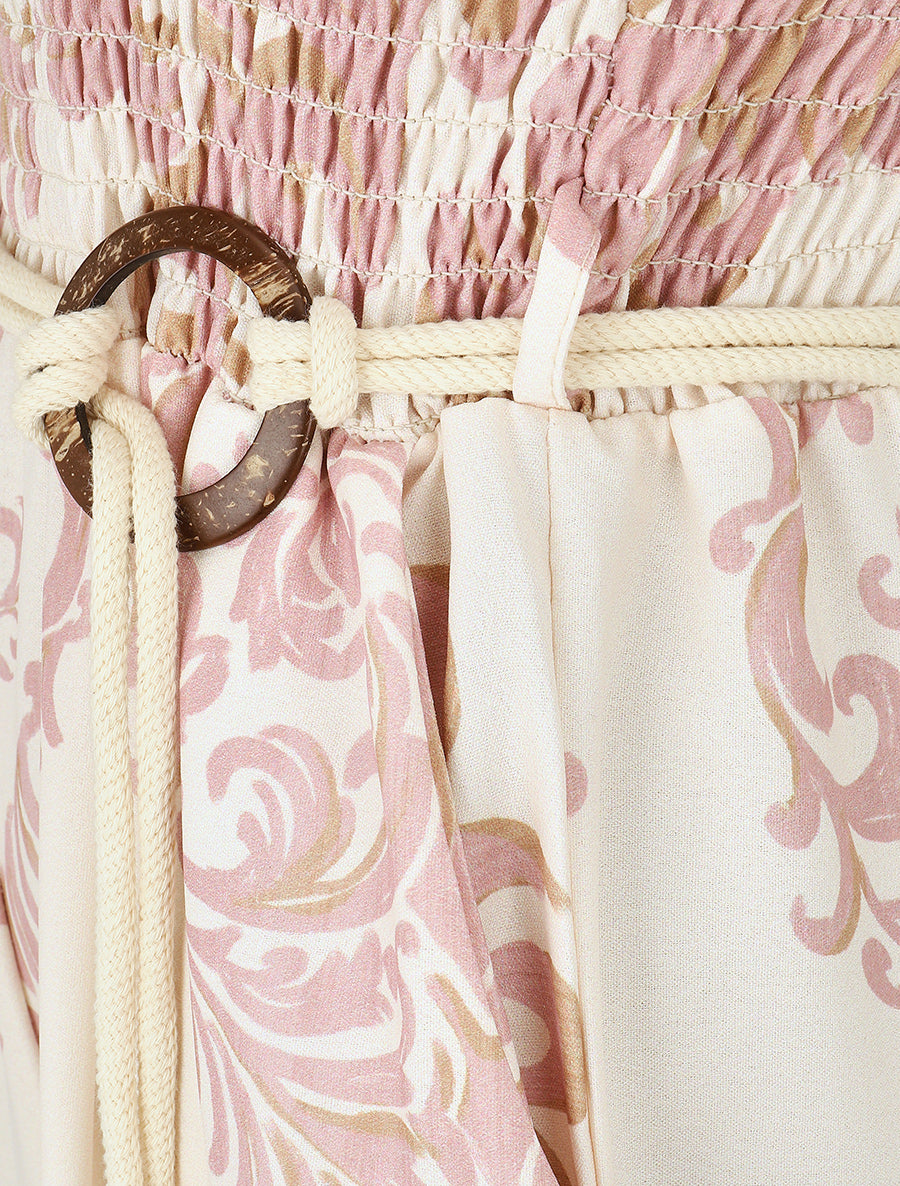 Combinaison imprimé ikat à buste élastiqué - Rose - 3