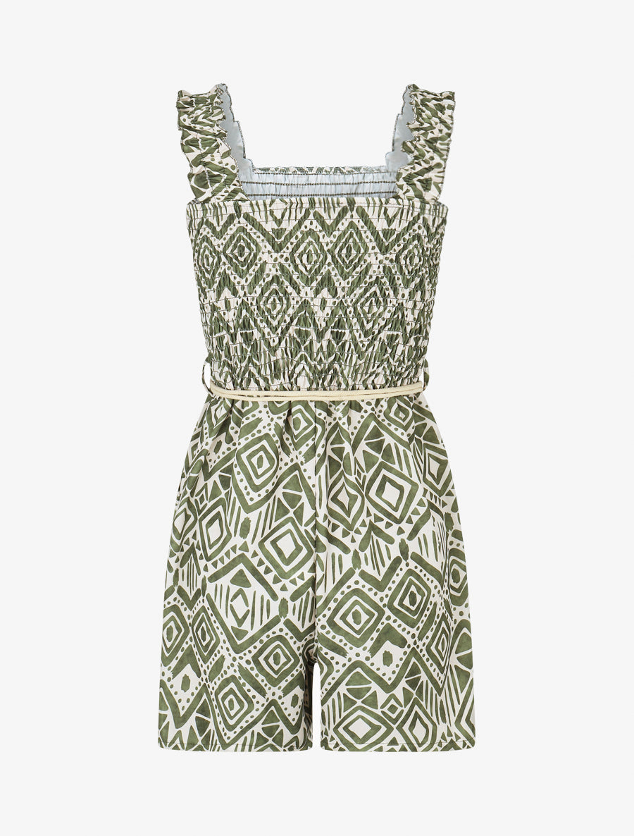 Combishort élastiqué à imprimé éthnique - Kaki - 2