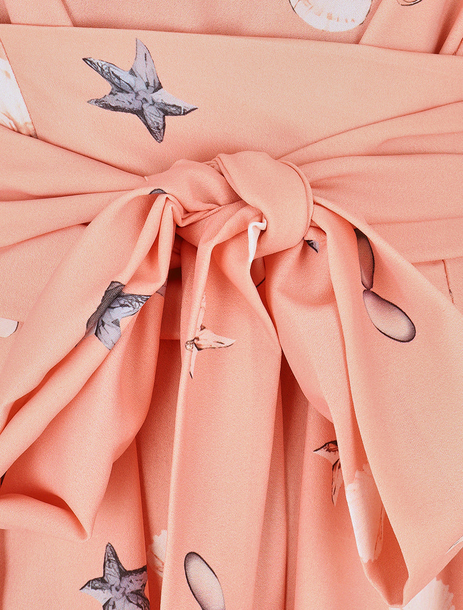 Robe à nouer imprimé coquillages - Rose saumon - 3