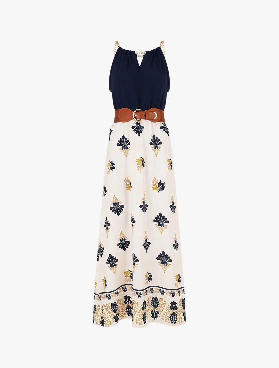 Robe imprimé ikat à bretelles en chaîne - Marine - 1