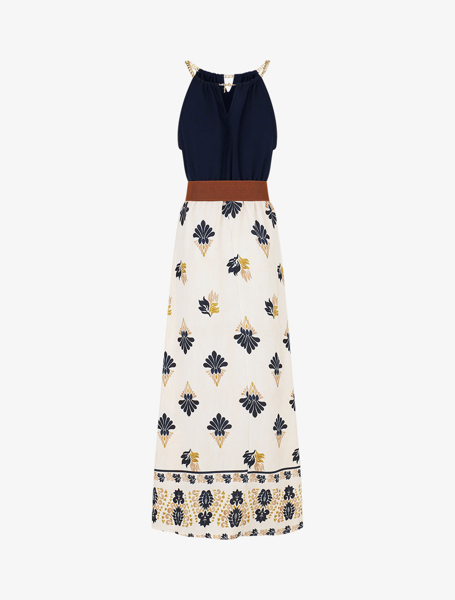 Robe imprimé ikat à bretelles en chaîne - Marine - 2