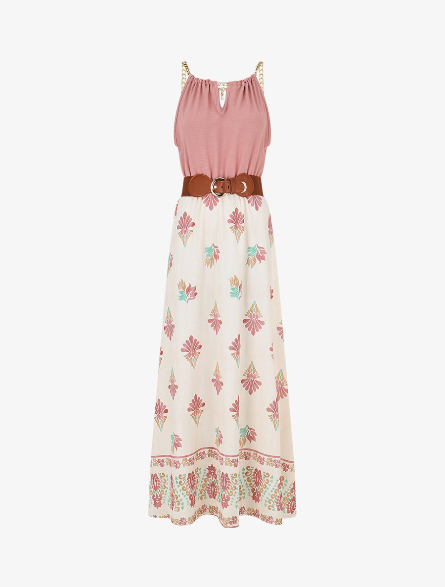 Robe imprimé ikat à bretelles en chaîne - Vieux rose - 1