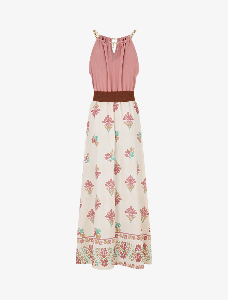 Robe imprimé ikat à bretelles en chaîne - Vieux rose - 2