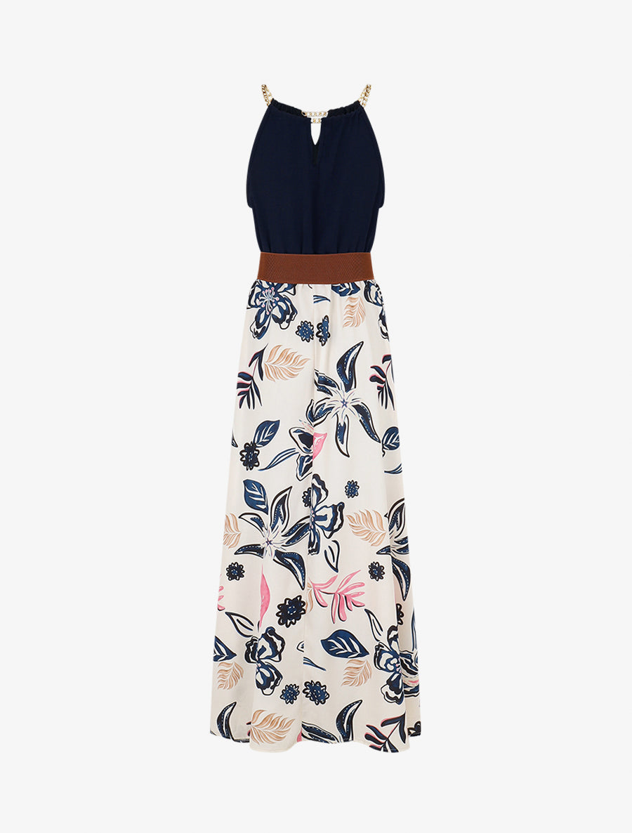 Robe imprimé fleuri à bretelles en chaîne - Marine - 2