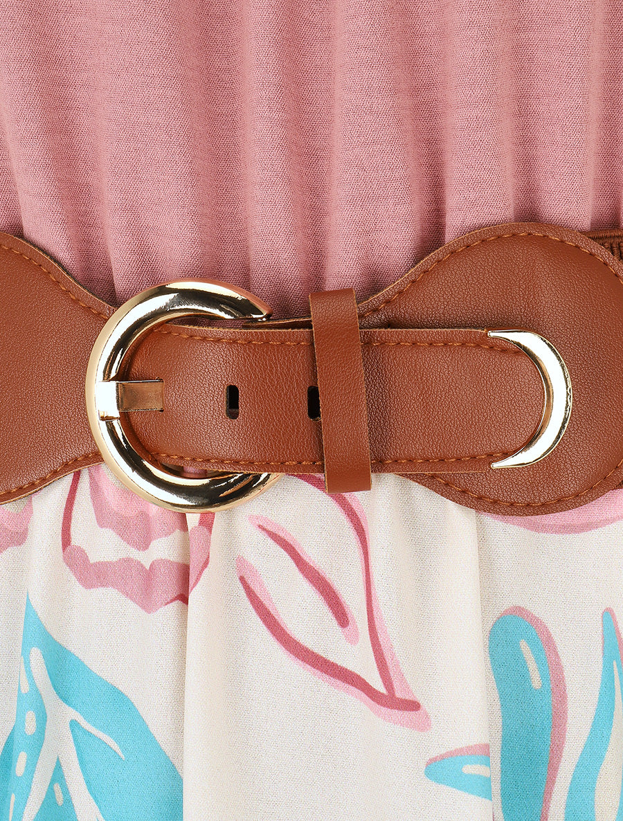 Robe imprimé fleuri à bretelles en chaîne - Vieux rose - 3