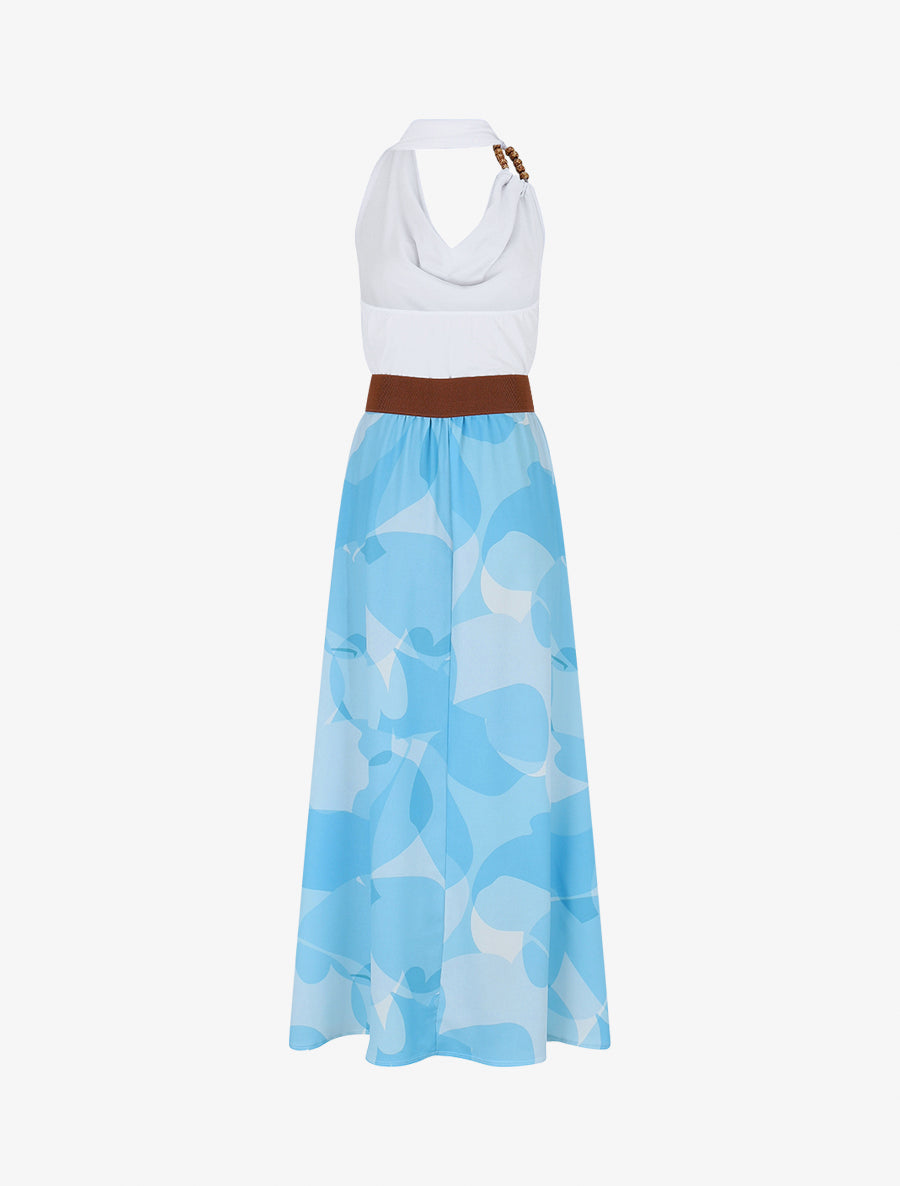 Robe longue dos nu à imprimé graphique - Bleu ciel - 2