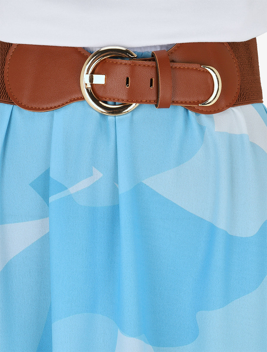 Robe longue dos nu à imprimé graphique - Bleu ciel - 3