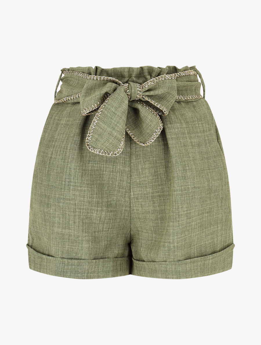 Short taille haute à ceinture fantaisie - Kaki - 1
