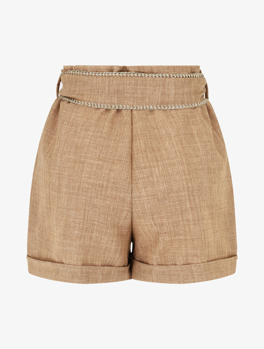 Short taille haute à ceinture fantaisie - Taupe - 2