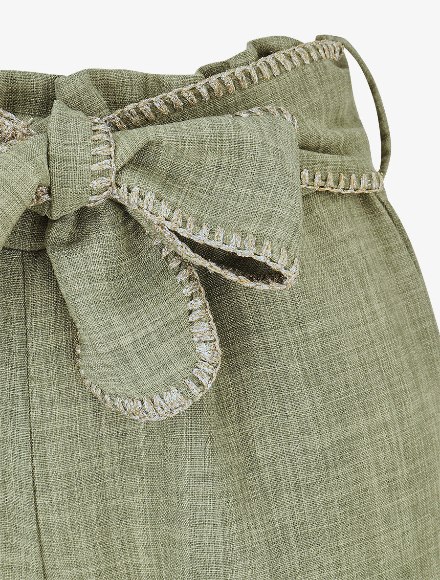 Pantalon ample taille haute à ceinture fantaisie - Kaki - 3