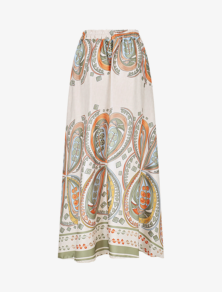 Jupe effet satiné imprimé foulard - Kaki - 2