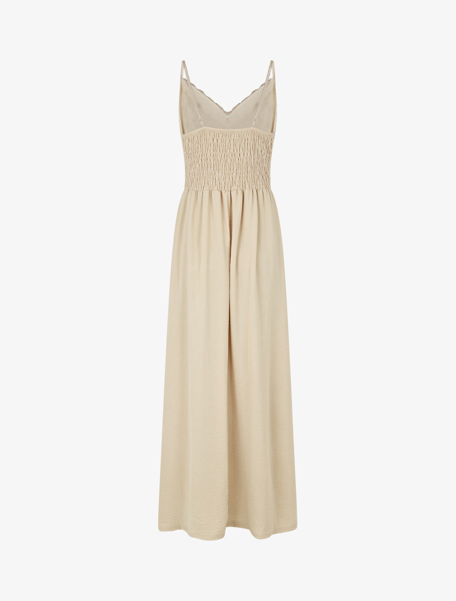 Robe longue à dos élastiqué - Beige - 2