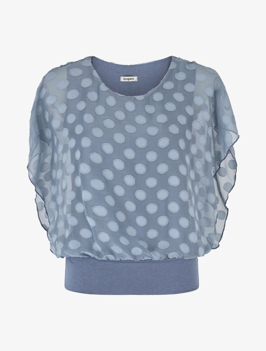 Top droite manches courtes à pois - Bleu clair - 1