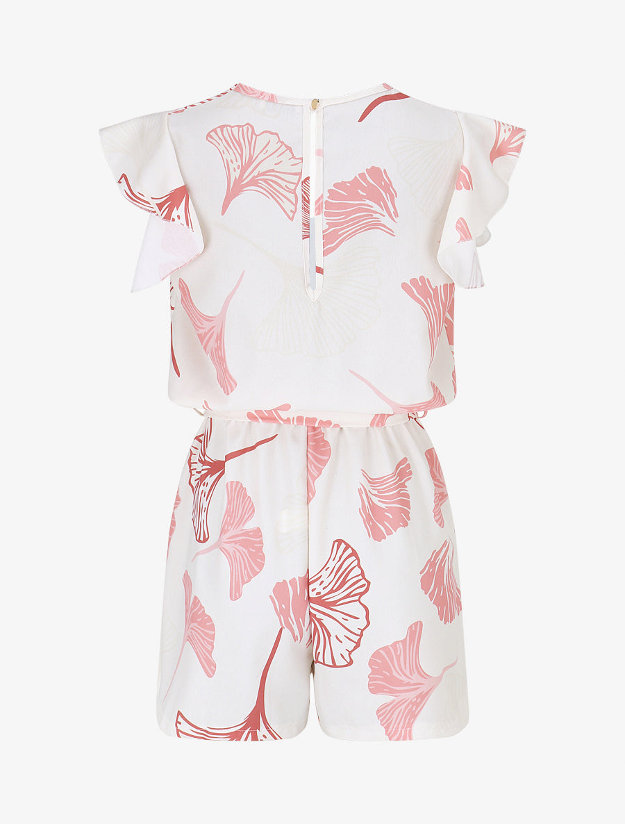 Combishort imprimé éventails à manches volantées - Rose - 2