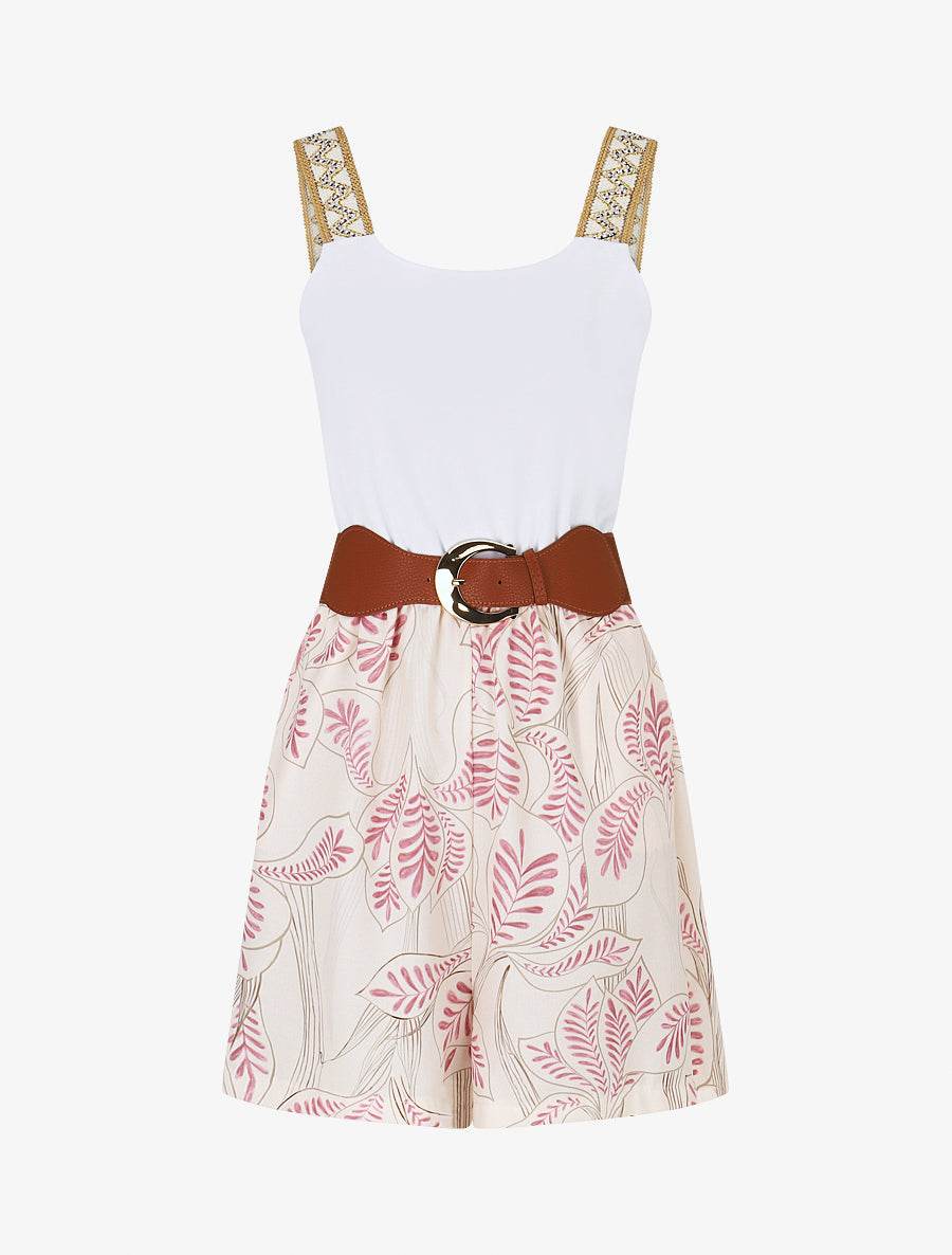 Combishort élastiqué à bretelles brodées - Rose - 1