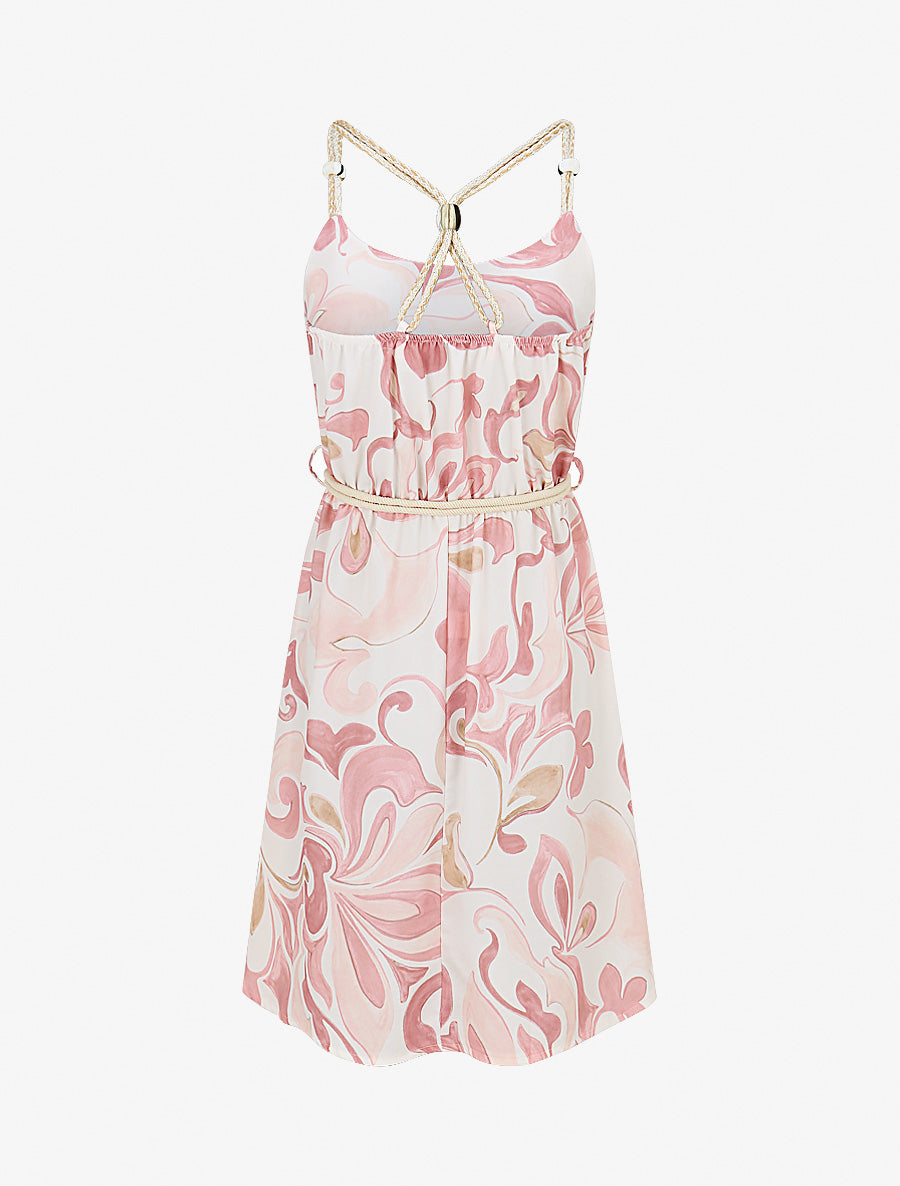 Robe à bretelles imprimé abstrait - Rose - 2