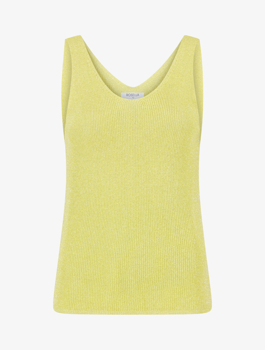 Débardeur uni en maille irisée à col V - Jaune - 1