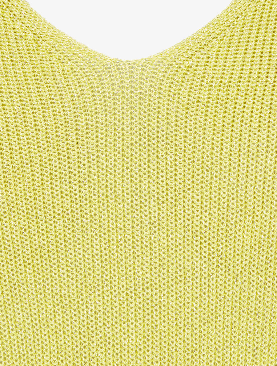 Débardeur uni en maille irisée à col V - Jaune - 3