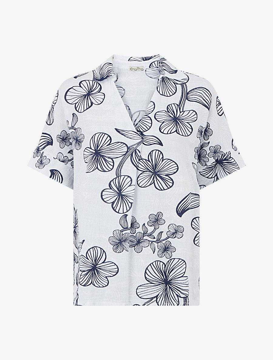 Blouse imprimé hawaïen effet lin - Blanc - 1