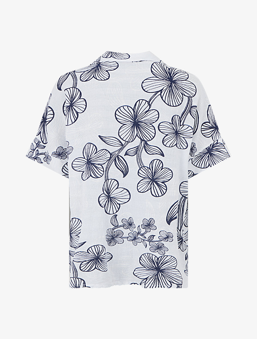 Blouse imprimé hawaïen effet lin - Blanc - 2