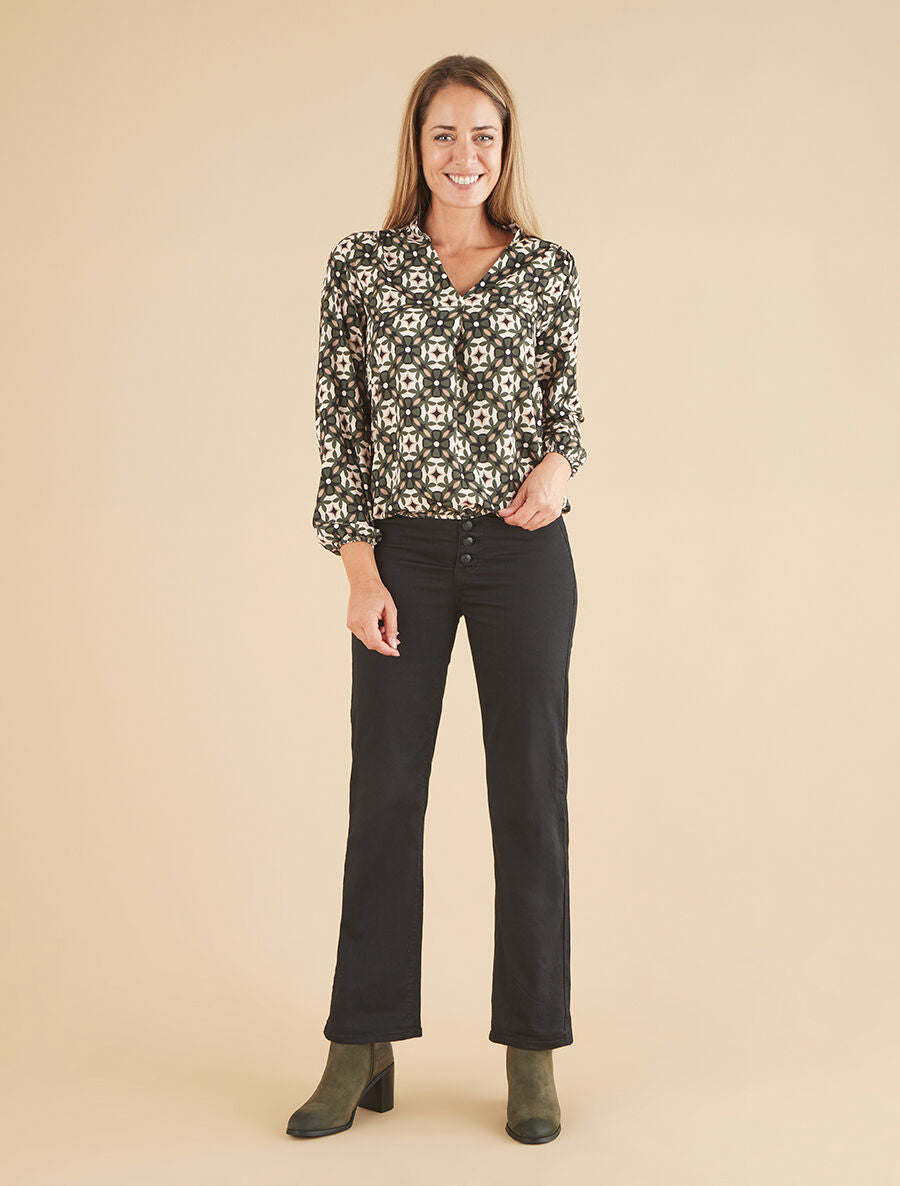 Blouse imprimé fleurs graphiques - Kaki - 4